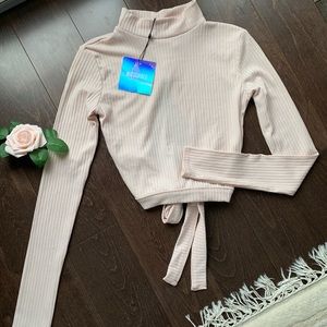 NWT Missguided Tie Back Ribbed High Neck Crop Top
